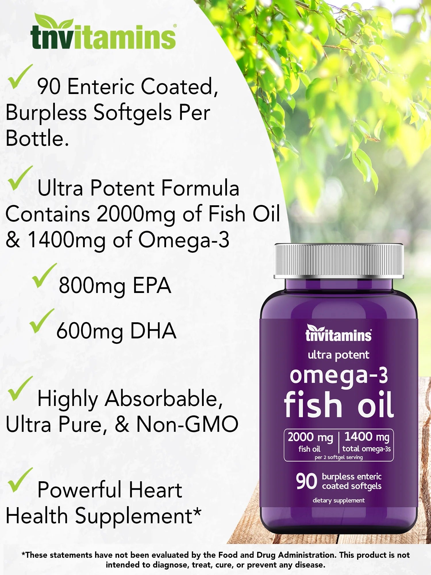 Burpless Omega-3 Fish Oil: 2000Mg X 90 Softgels | 1400Mg Total Omega-3 Fatty Acids (800Mg EPA & 600Mg DHA)