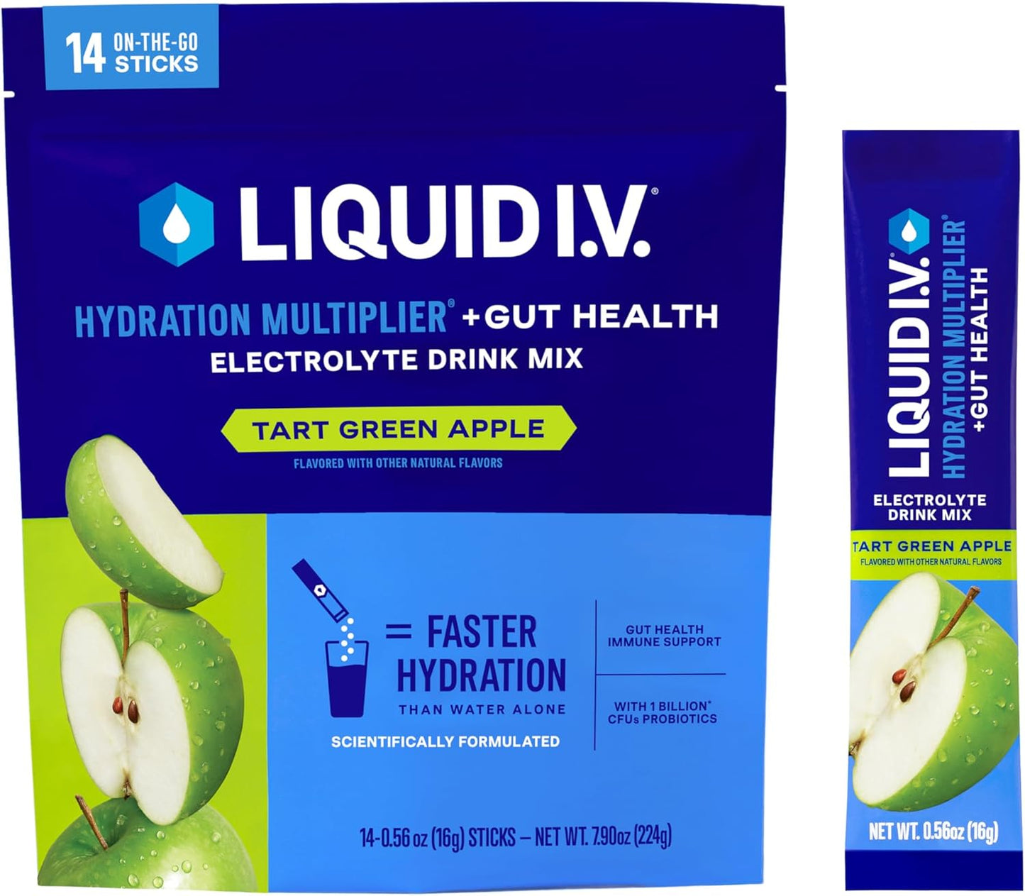 ® Hydration Multiplier® +Gut Health - Tart Green Apple | Electrolyte Powder Drink Mix | 1 Pack (14 Servings)