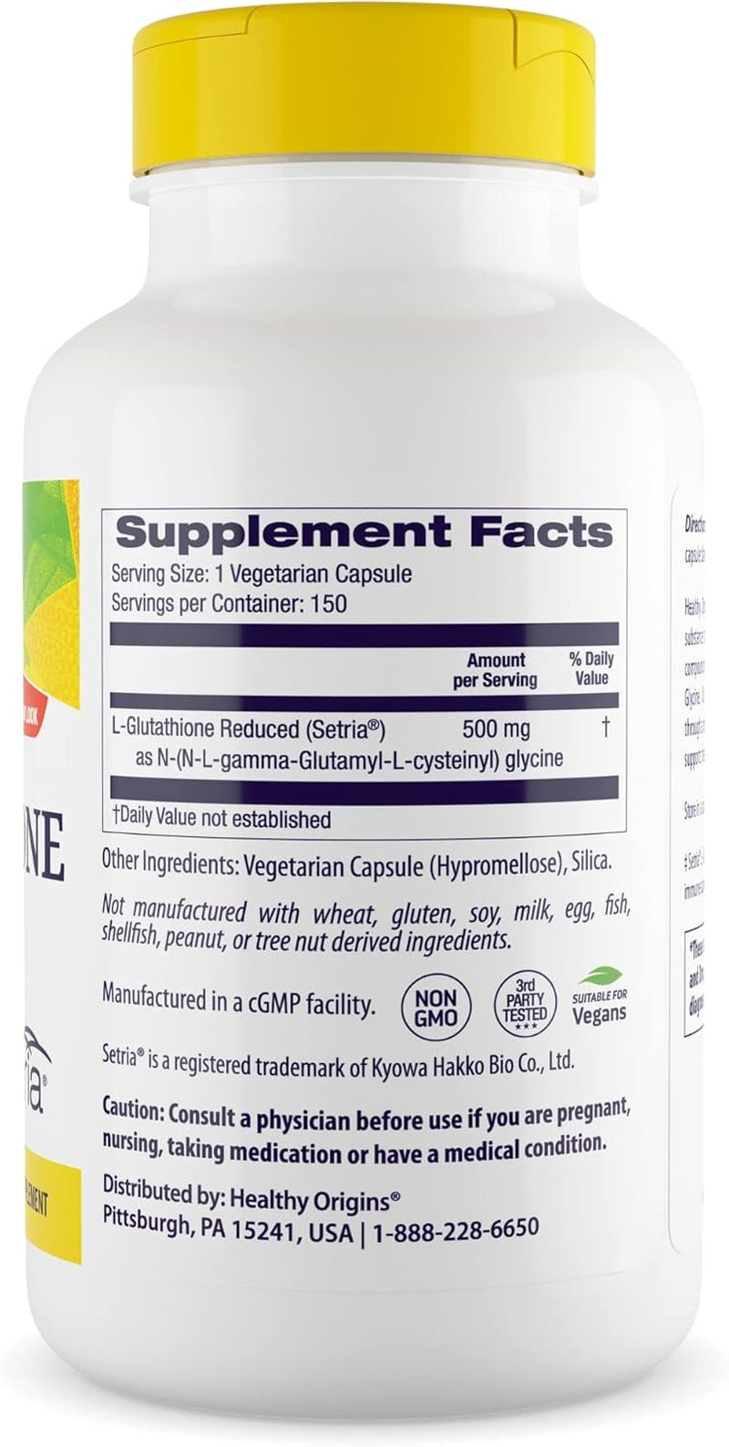 L-Glutathione (Setria) Reduced, 500 Mg - Immune Support Supplement - Collagen & Antioxidant Support - Gluten-Free Supplement - 150 Veggie Capsules