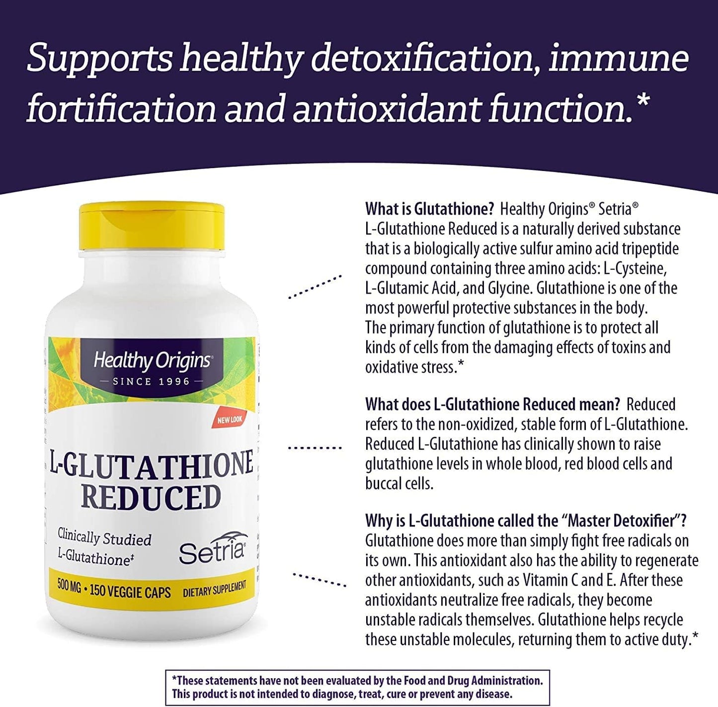 L-Glutathione (Setria) Reduced, 500 Mg - Immune Support Supplement - Collagen & Antioxidant Support - Gluten-Free Supplement - 150 Veggie Capsules